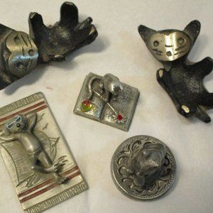 Bundle  Lot of 5 Mini Pewter Cat Dog Figures Figurines